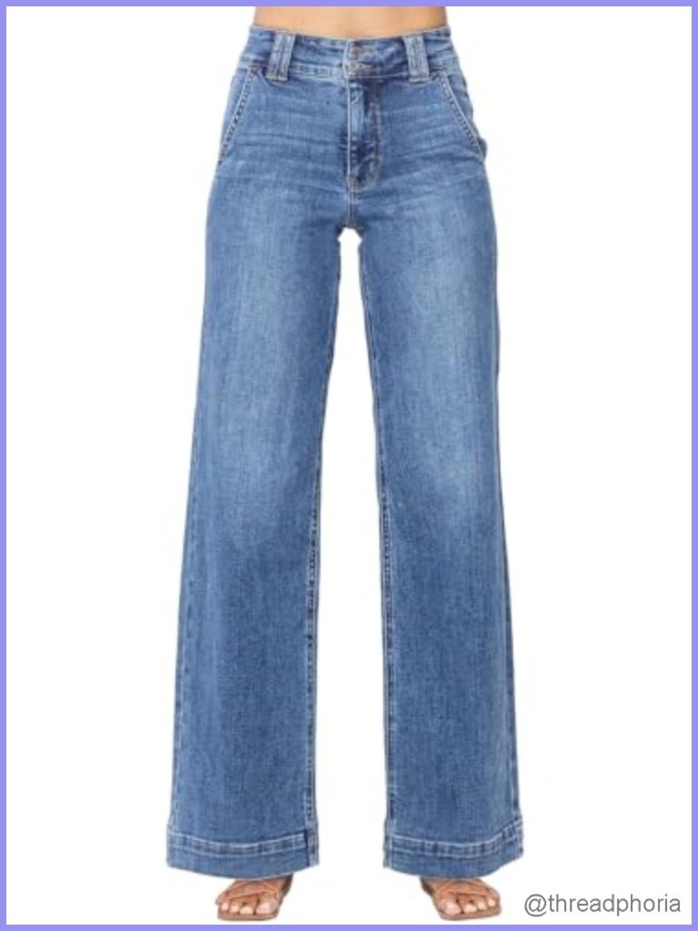 High Waisted Wide Leg Straight Leg Jeans Stretchy Tummy Control Denim